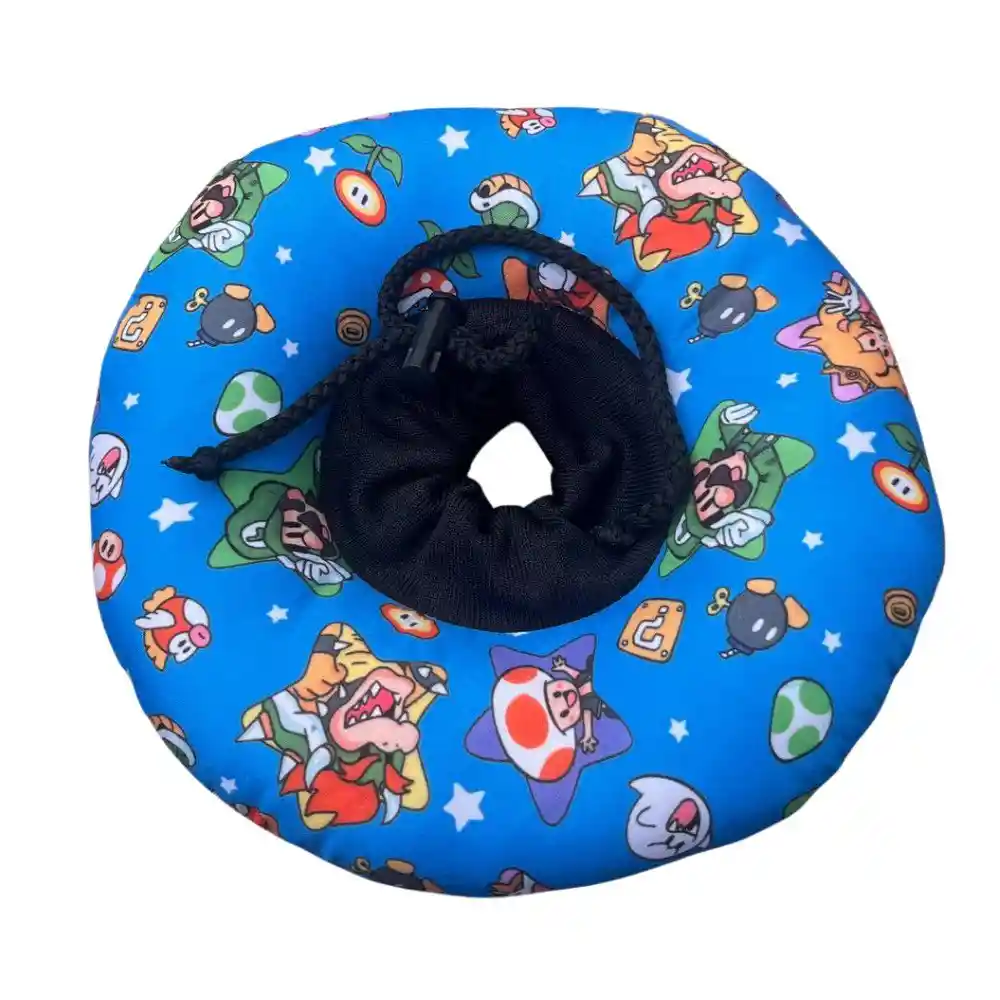 Dona Para Mascotas Color Celeste Con Diseño De Mario Bross Talla Xs