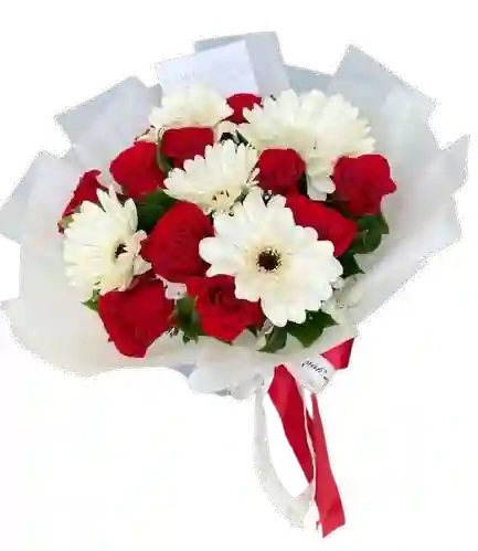 Ramo Premium De Rosas Rojas Y Gerberas Blancas