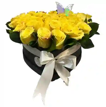 Caja Corazón De Rosas Amarillas