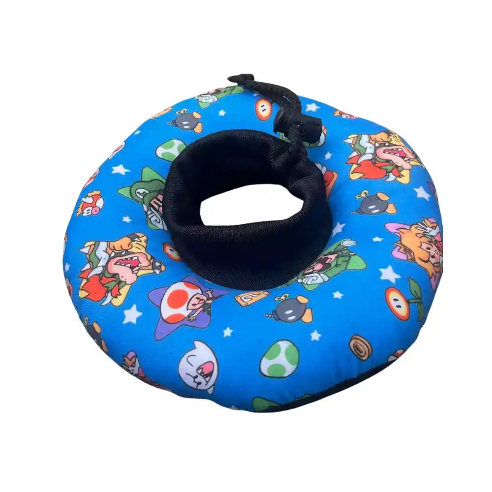 Dona Para Mascotas Color Celeste Con Diseño De Mario Bross Talla Xs