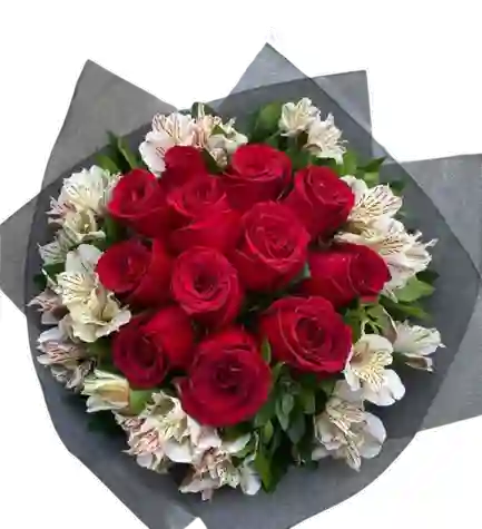 Ramo Redondo – Rosas Rojas Y Alstroemerias Blancas