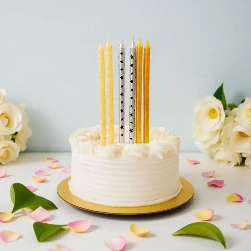 Velas Doradas Con Diseño De Estrellas X6 Unidades / 13 Cm