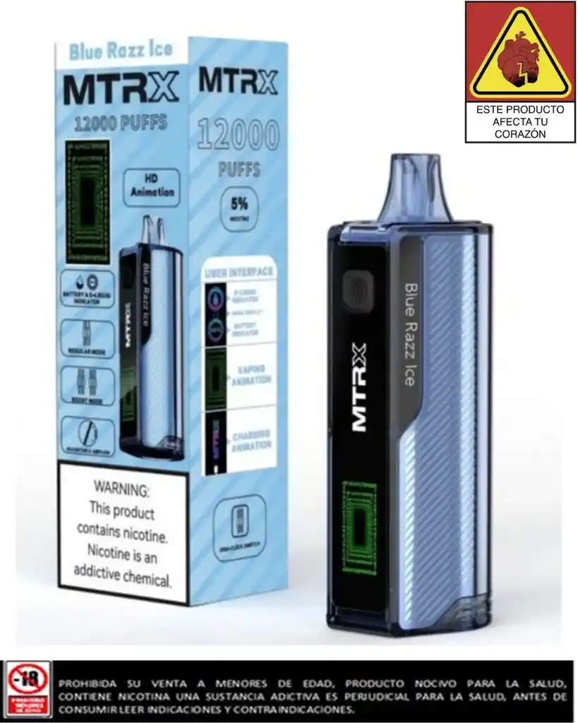 Vapeador Mtrx Bluerazz Ice 12.000 Puffs