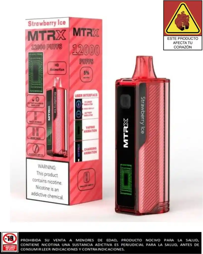 Vapeador Mtrx Strawberry Ice 12.000 Puffs