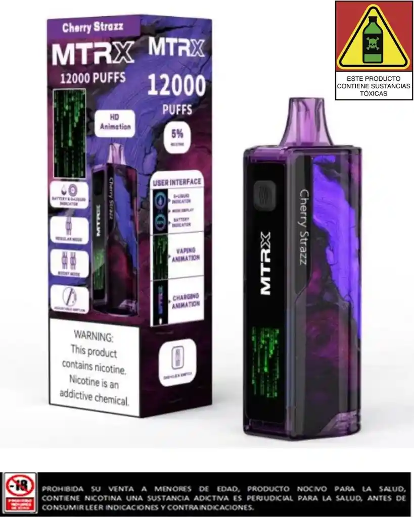 Vapeador Mtrx Cherry Strazz 12.000 Puffs