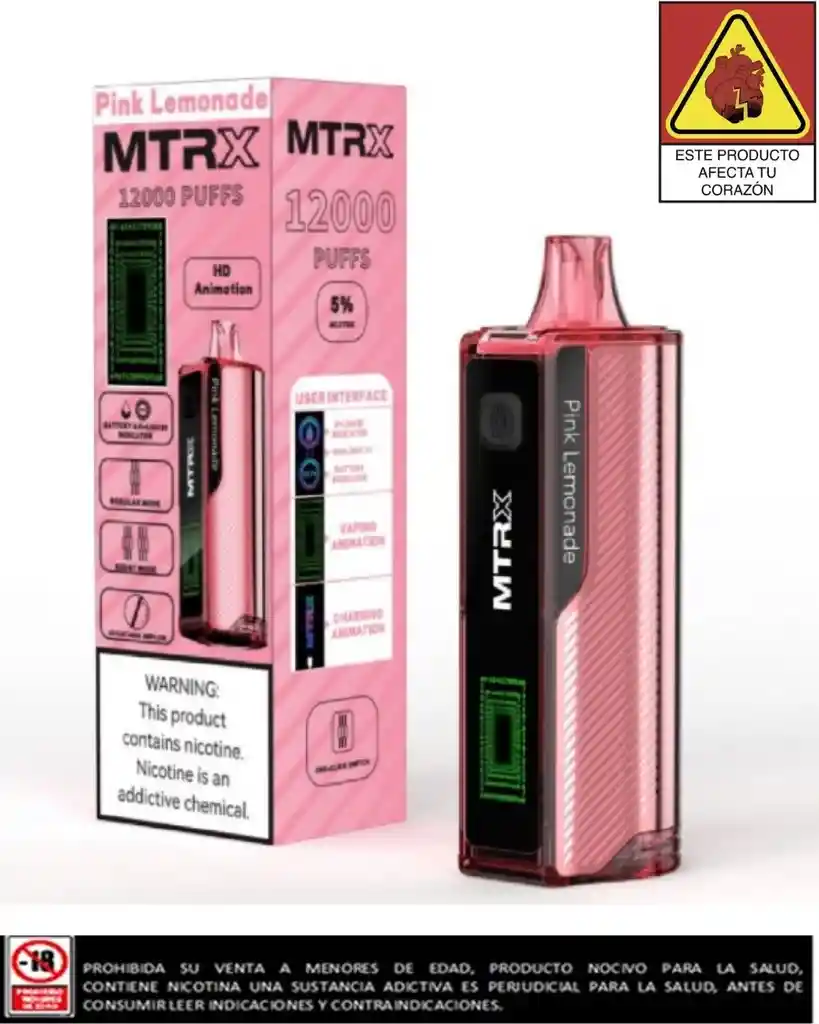 Vapeador Mtrx Pink Limonade 12.000 Puffs
