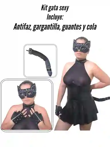 Kit Accesorios Para Gata Sexy, Mascara, Guantes, Gargantilla Y Cola