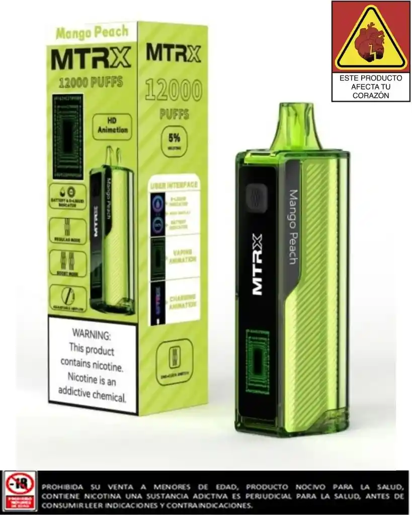 Vapeador Mtrx Mango Peach 12.000 Puffs