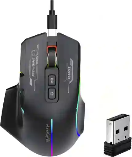Mouse Inalámbrico Para Juegos, Mouse Ergonómico Con 5 Dpi Ajustables Hasta 7200, Luces De Respiración Rgb