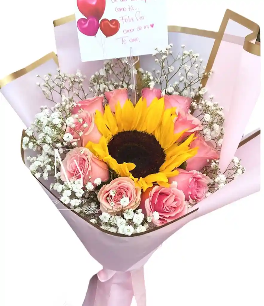 Flores Rosas Rosadas Y Girasol