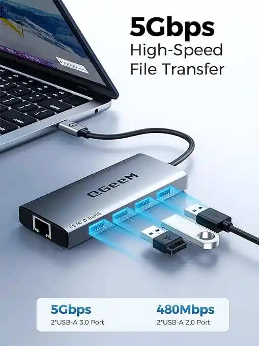 Hub Usb C Ethernet, 9 En 1 Usb Tipo C Hub Hdmi Adaptador Convertidor Multipuerto, 100 W Pd, Usb 3.0, Lector De Tarjetas Sd/tf, Compatible Con Macbook