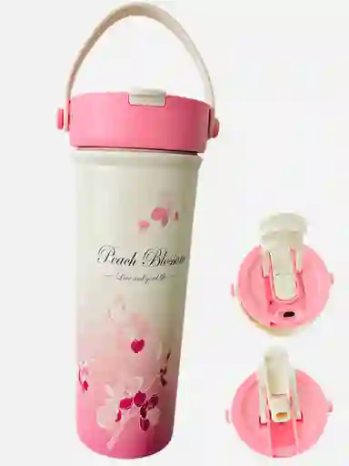 Termo En Acero Doble Capa Floral Rosado De 500ml Mantiene Bebidad Frio O Caliente