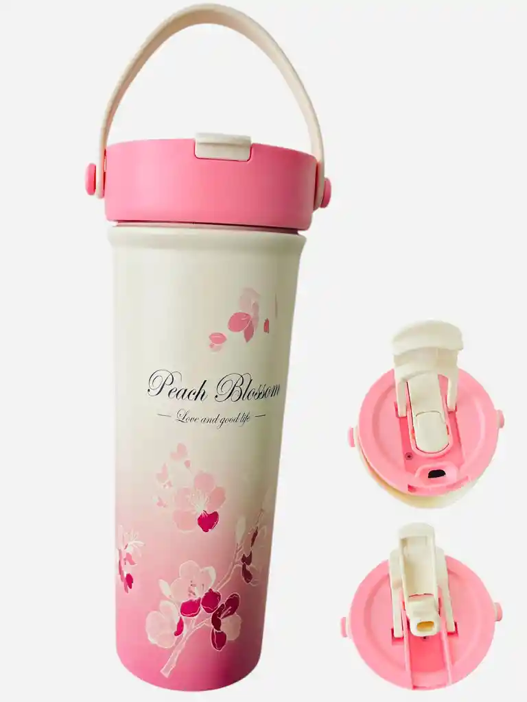 Termo En Acero Doble Capa Floral Rosado De 500ml Mantiene Bebidad Frio O Caliente