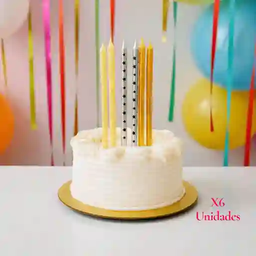 Velas Doradas Con Diseño De Estrellas X6 Unidades / 13 Cm
