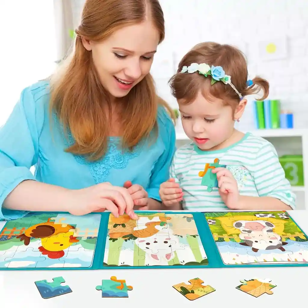 Libro Rompecabezas Magnético 3 En 1 Tema Animales De Granja