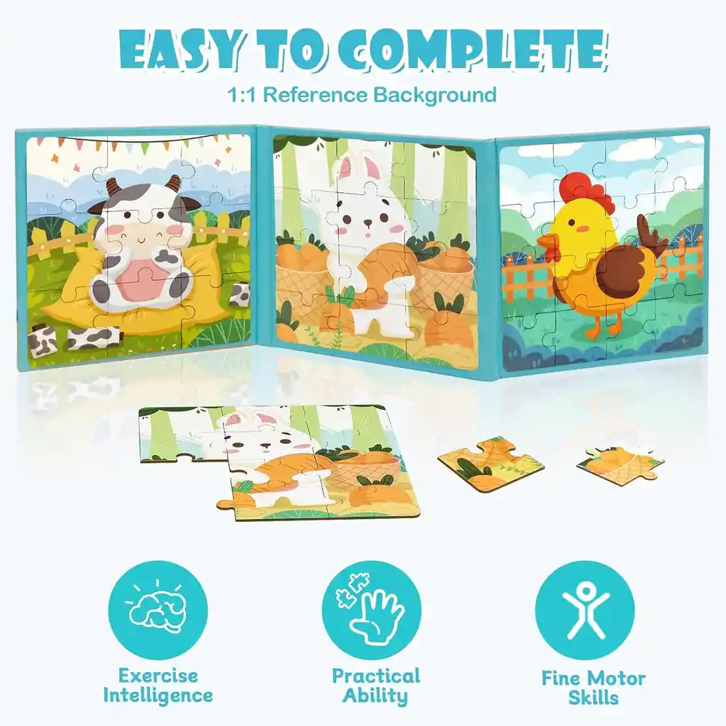 Libro Rompecabezas Magnético 3 En 1 Tema Animales De Granja