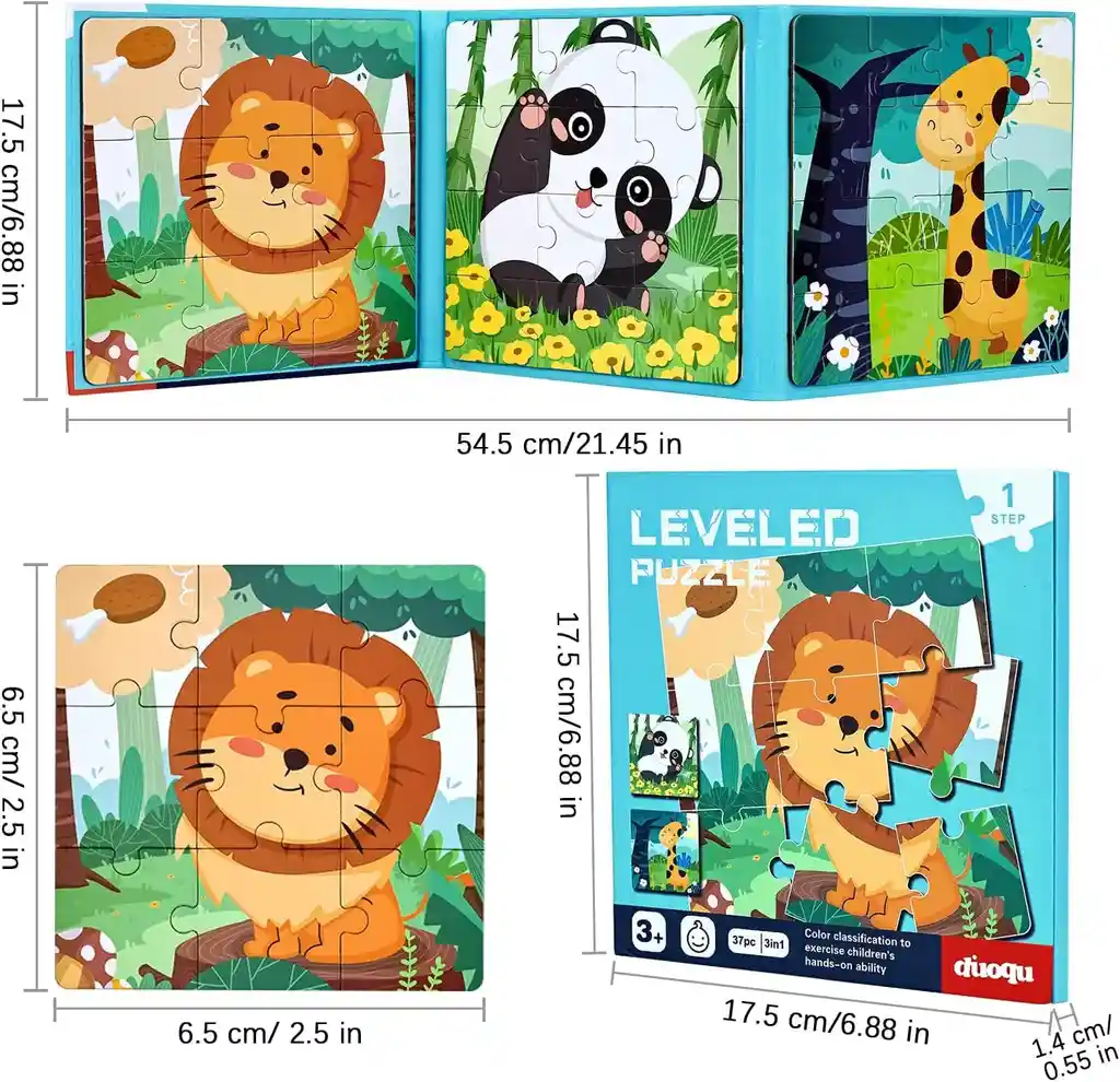 Libro Rompecabezas Magnético 3 En 1 Tema Animales De Selva