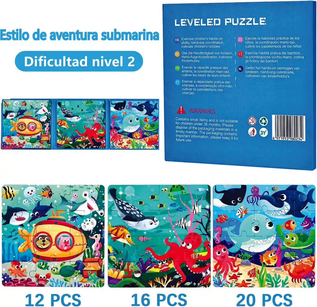 Libro Rompecabeza Magnético 3 En 1 Tema Aventura Submarina