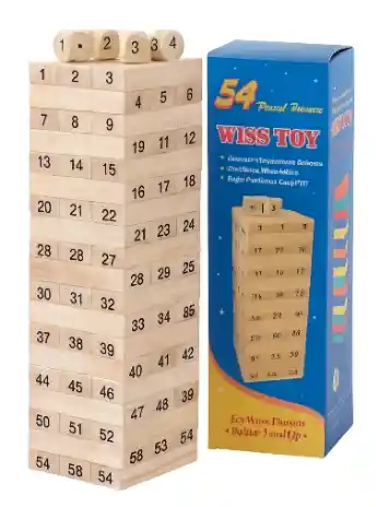 Torre Jenga Madera 54 Bloques Pequeña Dados Juego Mesa