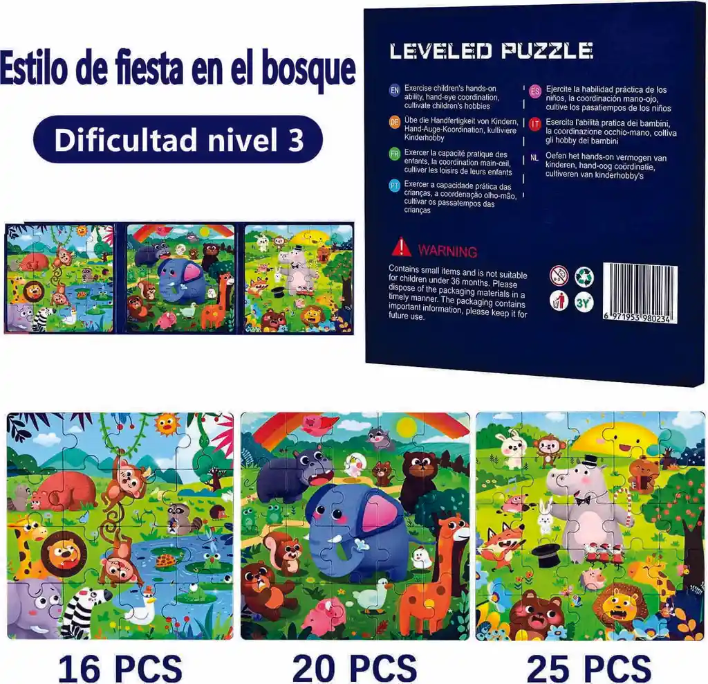 Libro Rompecabeza Magnético 3 En 1 Tema Fiesta En El Bosque