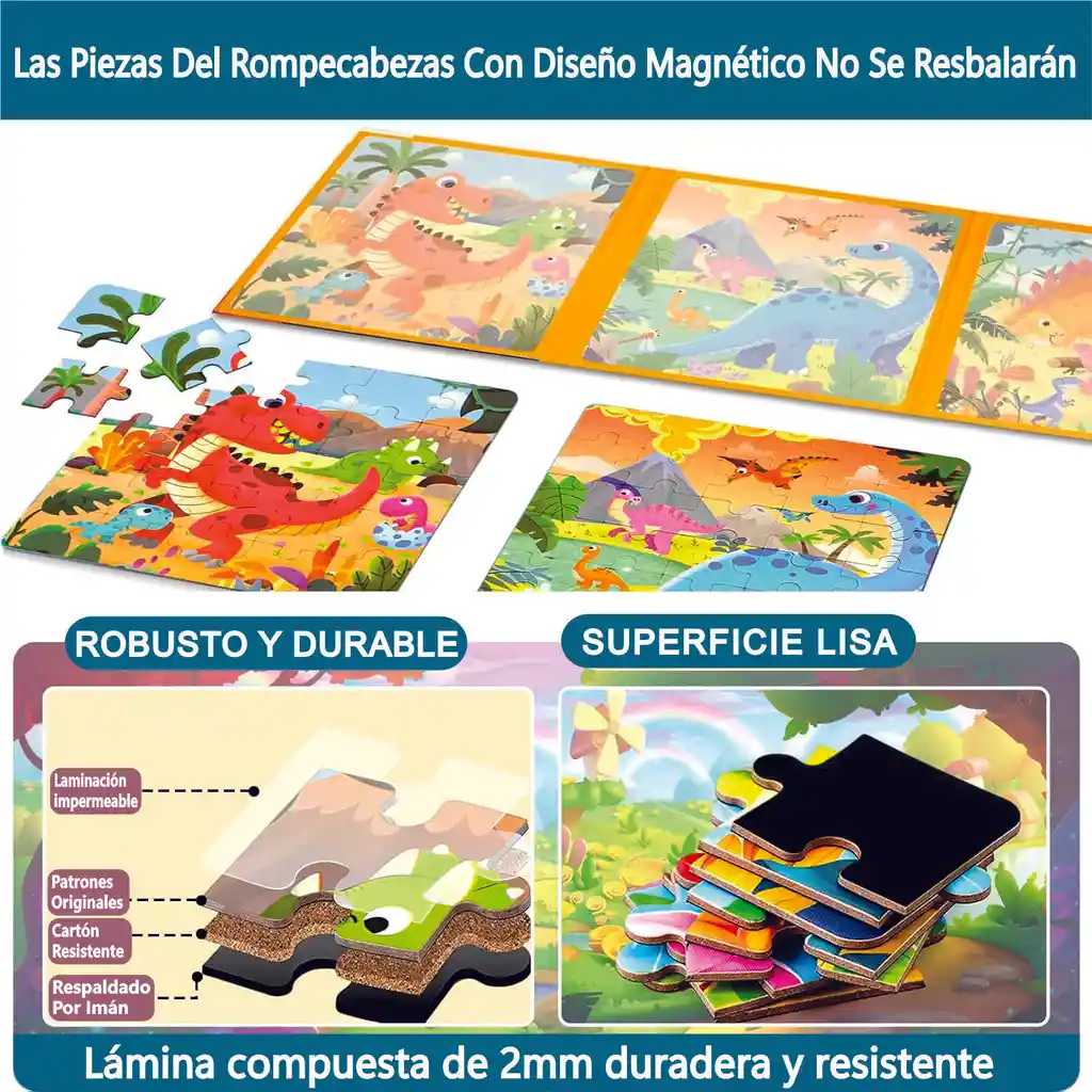 Libro Rompecabeza Magnético 3 En 1 Tema Dinosaurio
