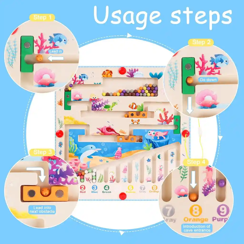 Laberinto Magnético Peces De Color Y Números Montessori