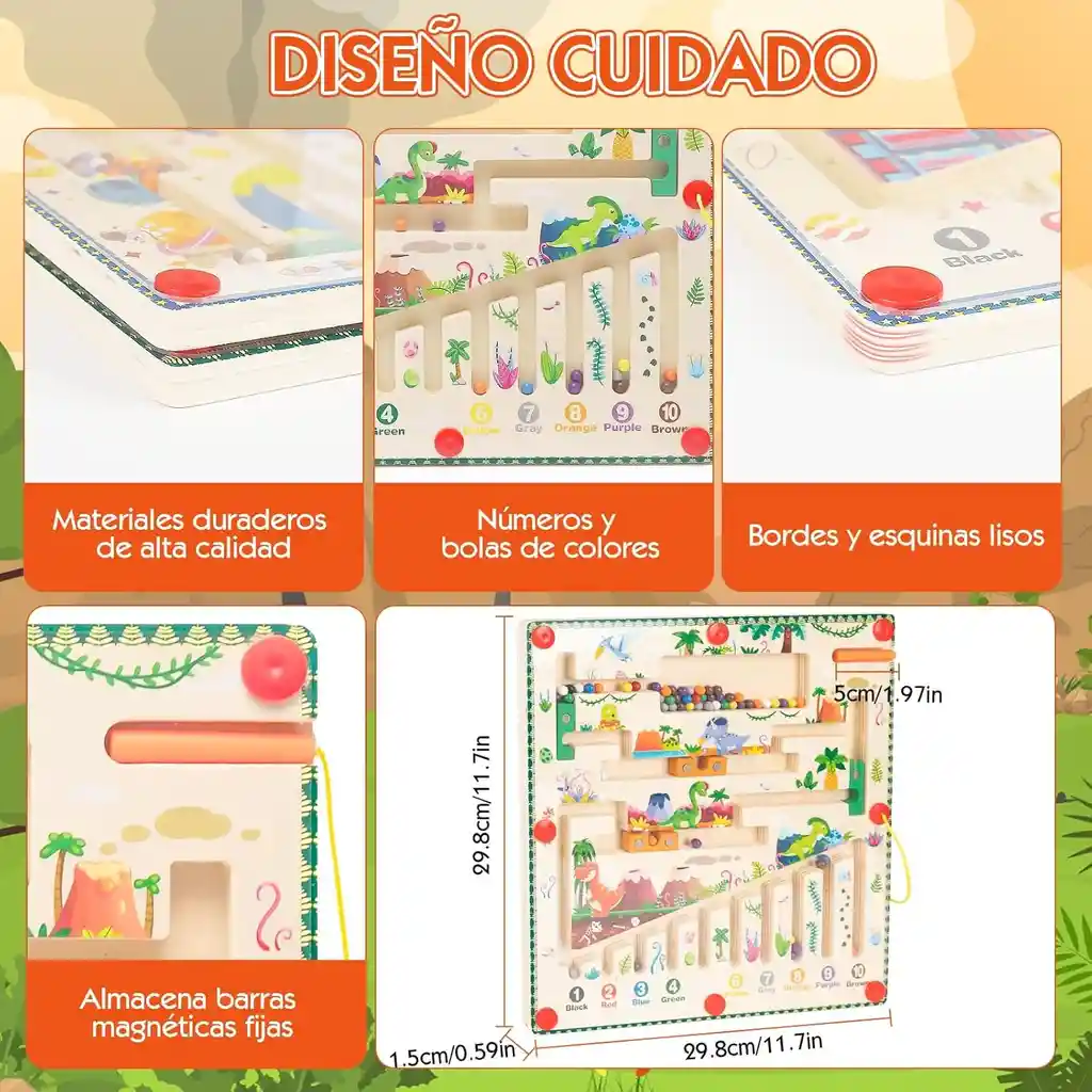 Laberinto Magnético Dinosaurio De Color Y Números Montessori