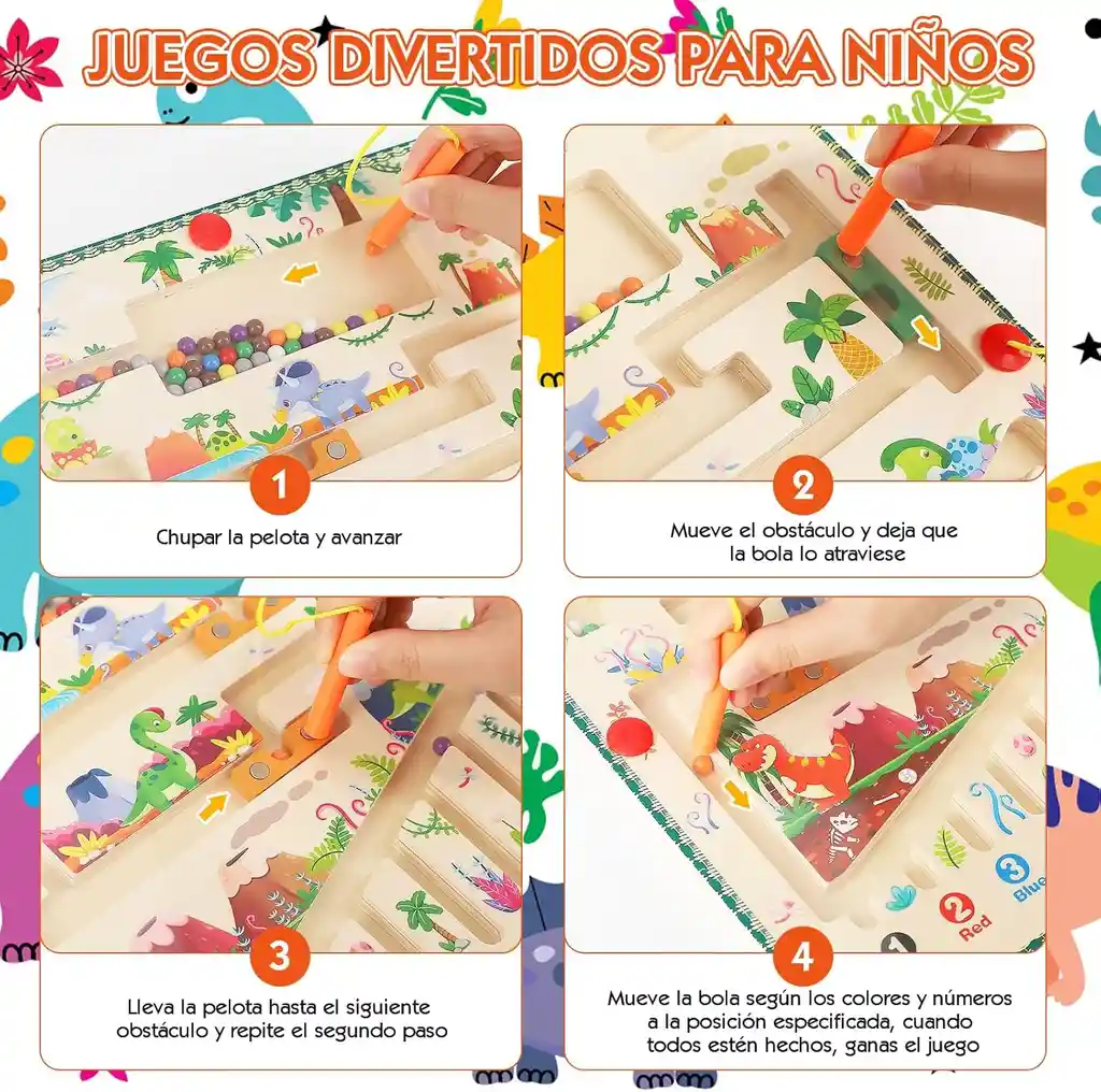 Laberinto Magnético Dinosaurio De Color Y Números Montessori