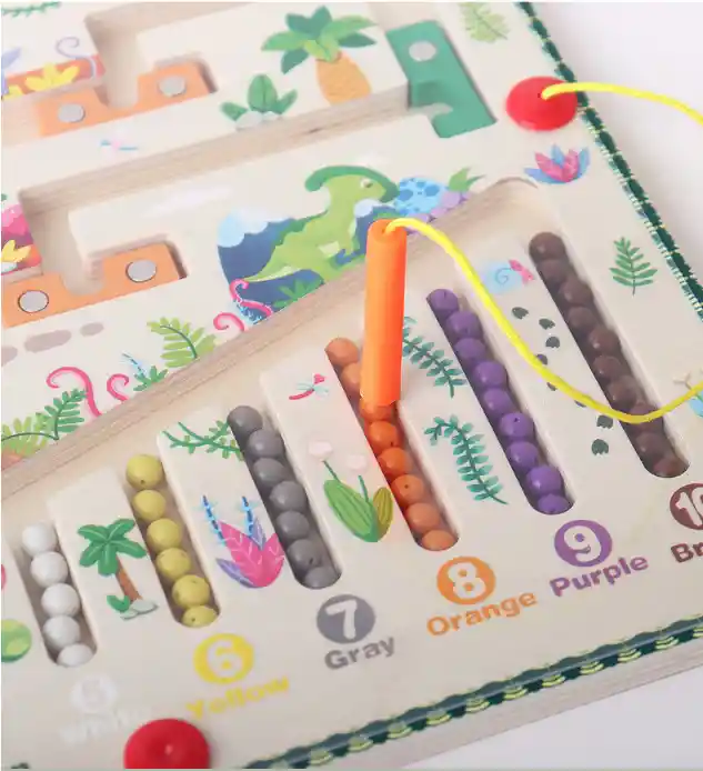 Laberinto Magnético Dinosaurio De Color Y Números Montessori