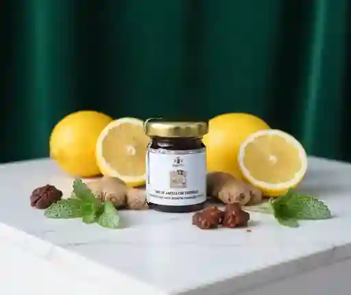 Miel De Abejas Cruda Con Propoleo, Infusionada Con Jengibre Natural, Pulmonaria Natural, Limon Natural 46 Ml