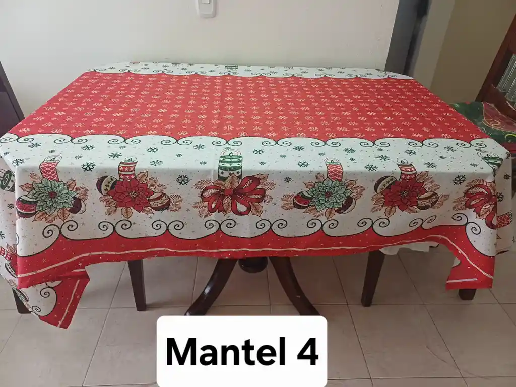 Mantel Navideño En Lino Para 6 Puestos Mide 2,00 X 1,60 Mts Opcion 1