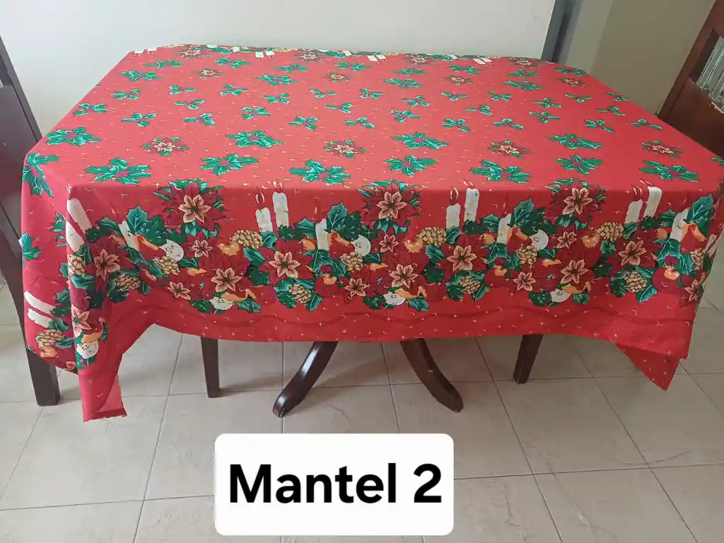 Mantel Navideño En Lino Para 6 Puestos Mide 2,00 X 1,60 Mts Opcion 1