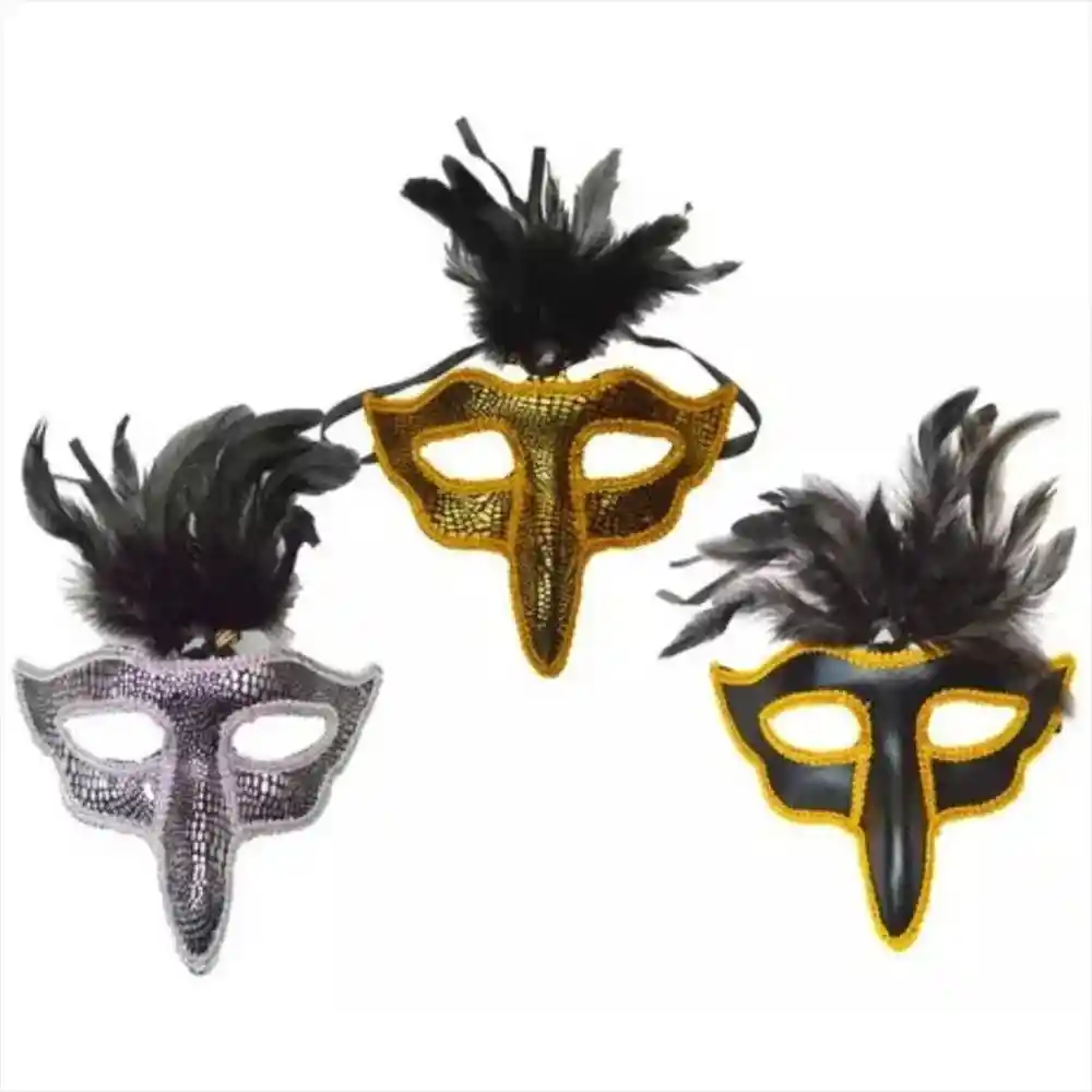 Antifaz Pajaro Con Plumas Fiestas Disfraz Halloween Negro