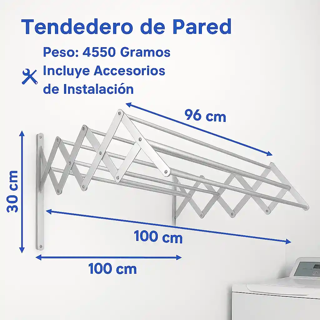 Tendedero De Pared Plegable 1 Metro Metálico Resistente Ahorra Espacio Ropa