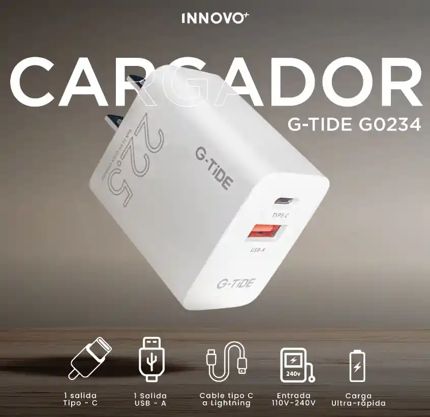 Cargador Rápido G-tide 22.5w Doble Puerto Usb-c Compatible Iphone