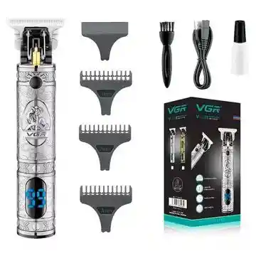 Maquina Patillera Recargable Vgr228 Diseño Pantalla Led Plateada