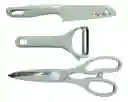 Kit Cocina X4 Utensilios Tabla Picar Tijera Cuchillo Pelador