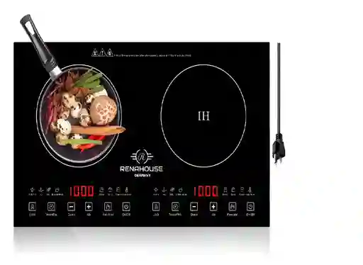 Estufa De Inducción 2 Puestos 1000w Control Táctil 9 Niveles Color Negro