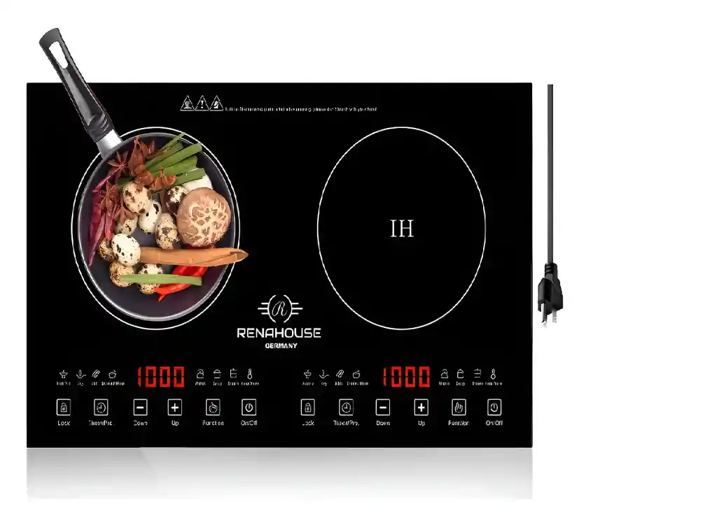 Estufa De Inducción 2 Puestos 1000w Control Táctil 9 Niveles Color Negro