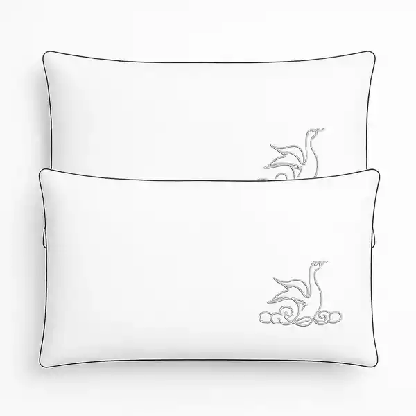 Almohadas Hoteleras X2 Blanca Bordado Negro Cisne