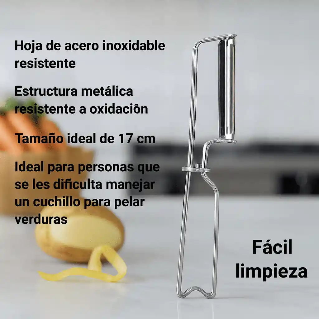 Pelapapas Acero Inoxidable Fácil Seguro Sin Esfuerzo 17 cm.
