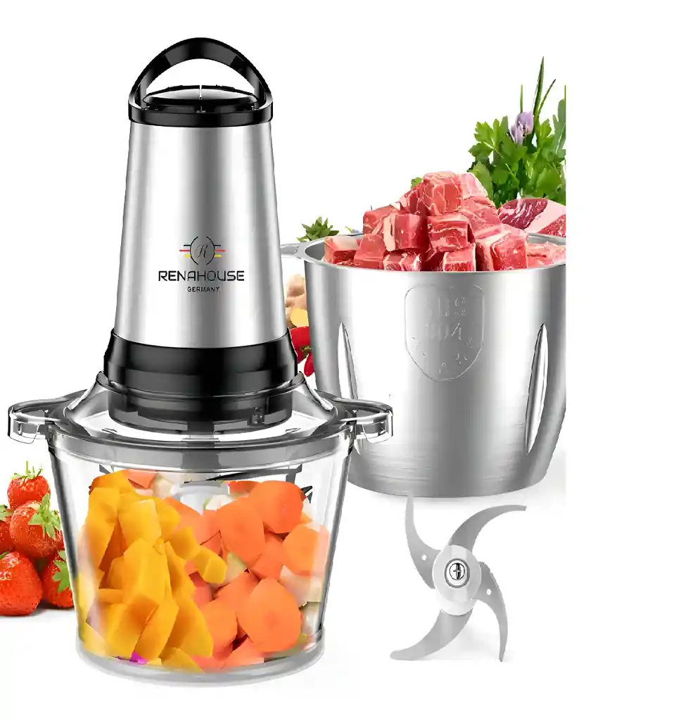 Picatodo Electrico Doble Bowl Cuchillas 400w 3lt Color Plateado