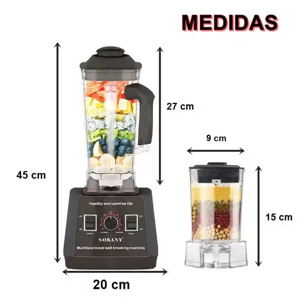 Licuadora Multiusos 5000w 9 Velocidades 2 En 1 Procesador Sokany