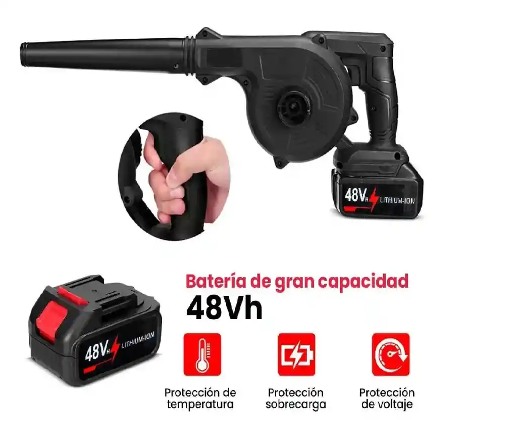 Sopladora Aspiradora Inalámbrica Profesional 2 Baterias - Negro