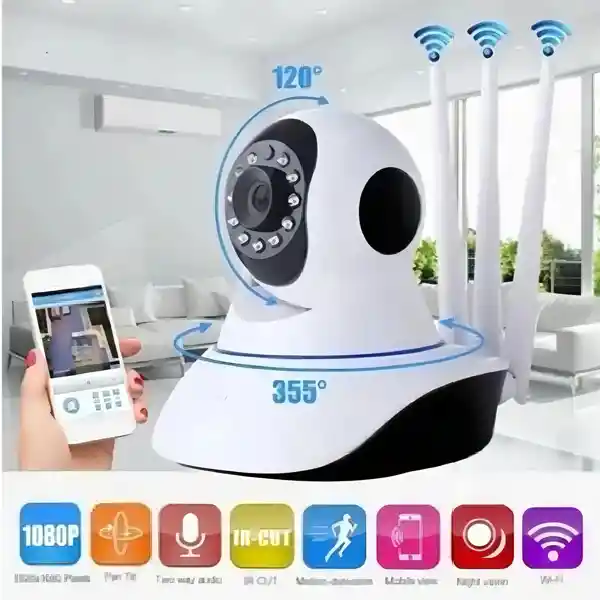 Cámara Ip De Seguridad 360 Robótica Wifi 3 Antenas