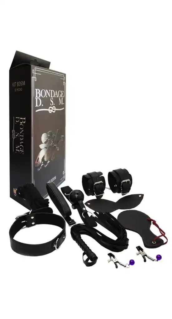 Kit Sado 8piezas Bdsm Sadomasoquismo Bondage Humillación Juego En Pareja Black Control Y Placer