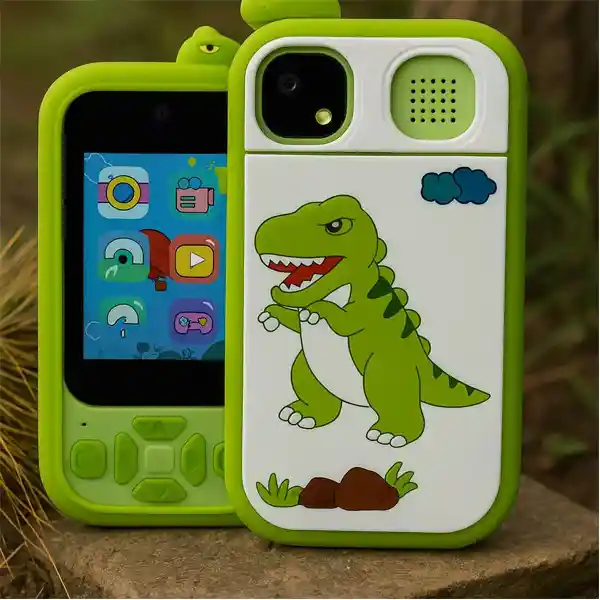 Camara Tipo Celular Doble Kids Niños Dinosaurio Verde