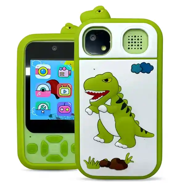 Camara Tipo Celular Doble Kids Niños Dinosaurio Verde