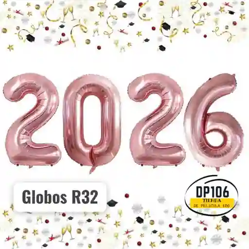 2026 Globos Paloroso R32 Feliz Año Nuevo Metalizado Grande