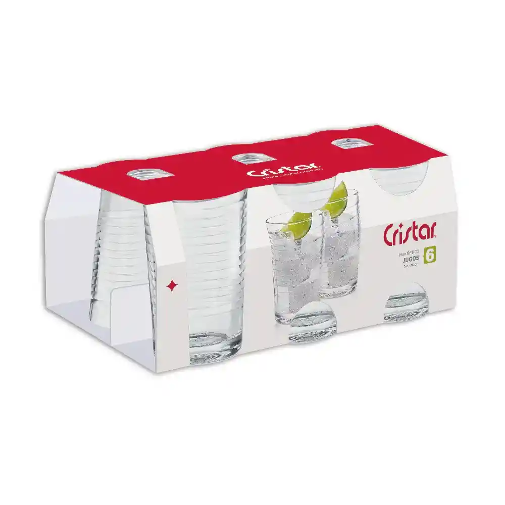 Set 6 Vasos Vidrio Texturizado Óptico 233ml 11oz Refrescos Jugos Bebida